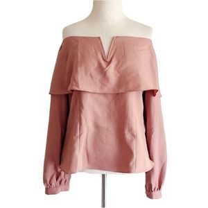 Lumiere Blush Rose Pink Off the Shoulder Long Sleeve Top